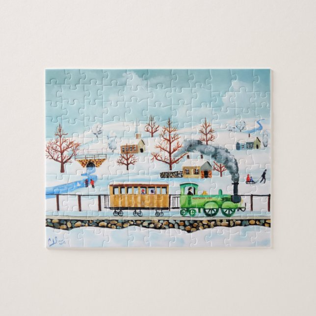 Puzzle Scène d'hiver d'art populaire de train de choo de (Horizontal)