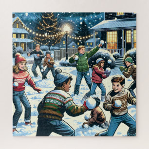 Puzzle Scène d'hiver nostalgique Lutte contre le snowba