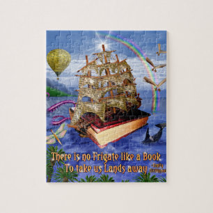 Puzzle Scène d'océan de bateau de livre avec la citatio