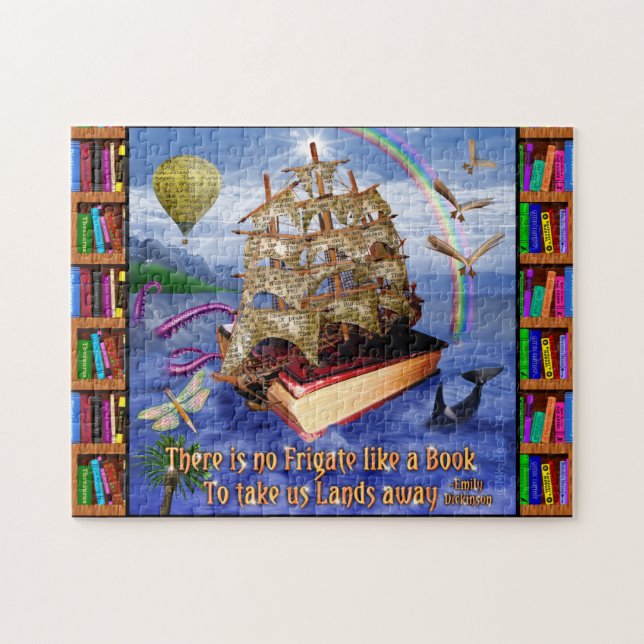 Puzzle Scène d'océan de bateau de livre avec la citation (Horizontal)