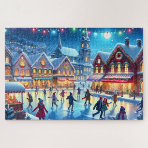 Puzzle Scène festive de patinage sur glace de Noël
