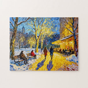 Puzzle Scène impressionniste de parc de ville hivernal av