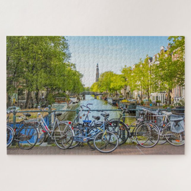 Puzzle Scène typique d'Amsterdam avec vélos et canal (Horizontal)