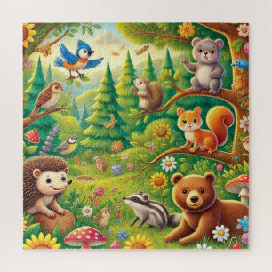 Puzzle Scène Whimsical de bois avec de mignons animaux