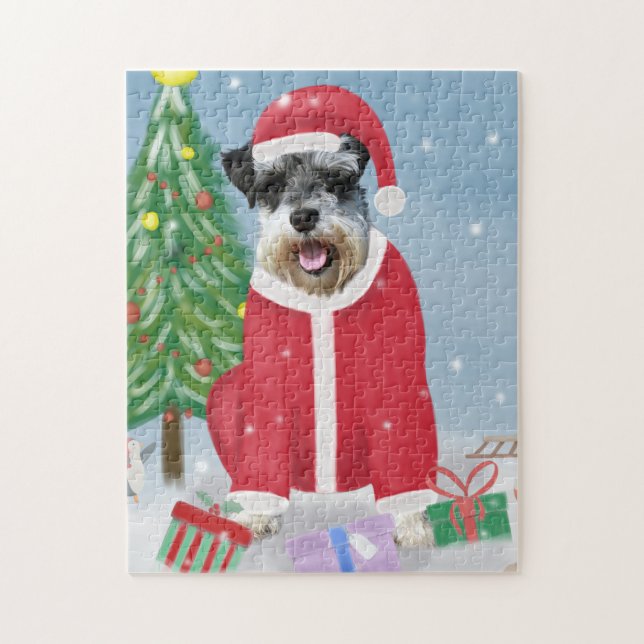 Puzzle Schnauzer Chien à Noël de neige (Vertical)