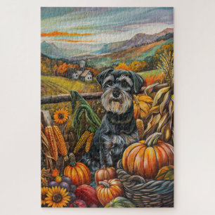 Puzzle Schnauzer Chien Moisson d'automne Thanksgiving