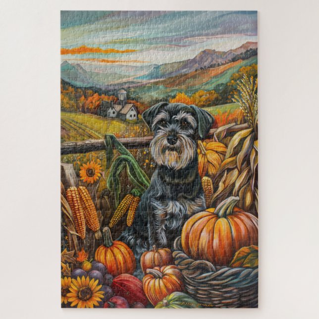 Puzzle Schnauzer Chien Moisson d'automne Thanksgiving (Vertical)