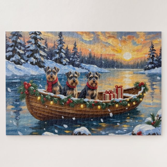 Puzzle Schnauzer Christmas Boat Holiday (Horizontal)