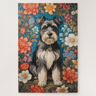 Puzzle Schnauzer joyeux floral inspiré de William Morris
