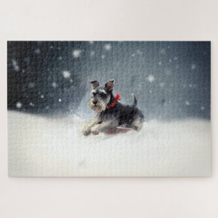 Puzzle Schnauzer miniature neige de Noël hiver
