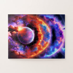 Puzzle Science-fiction cosmique Planètes violettes orange