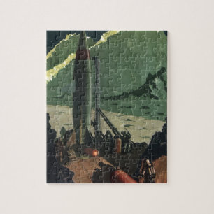 Puzzle Science-fiction vintage, fusée sur une planète étr
