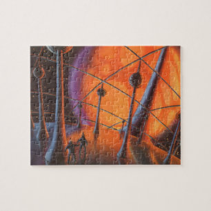 Puzzle Science-fiction vintage, soleil orange et extrater