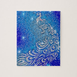Puzzle Scintillement paon bleu et blanc