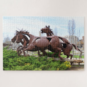 Puzzle Sculpture de chevaux en course