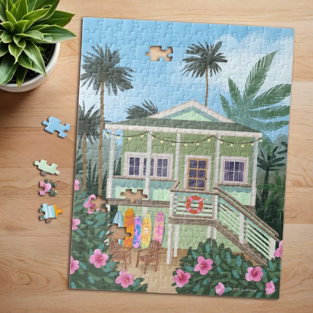 Puzzle Sea Foam Green Beach House (Pictured: 11" x 14", 252 pieces  )