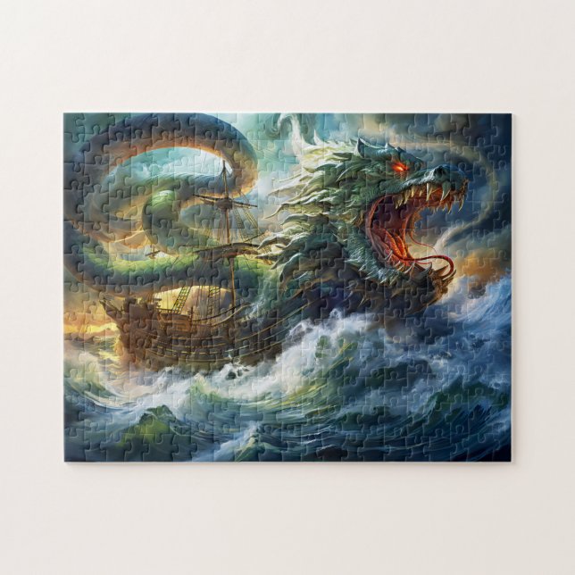 Puzzle Sea Serpent Attacking Ship in Storm Fantasy Painti (Horizontal)