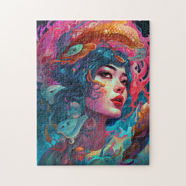 Puzzle Sea Serpent Hair Lady Imaginaire Art (Vertical)