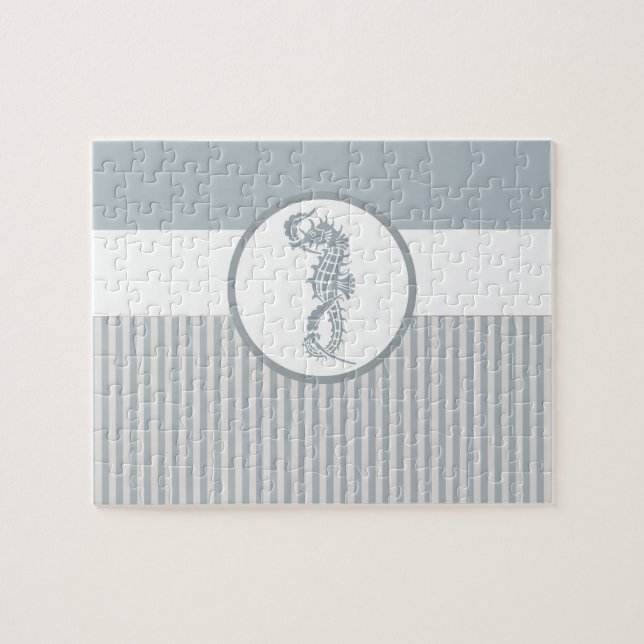 Puzzle Seahorse Bleu Classique Nautique Élégant (Horizontal)