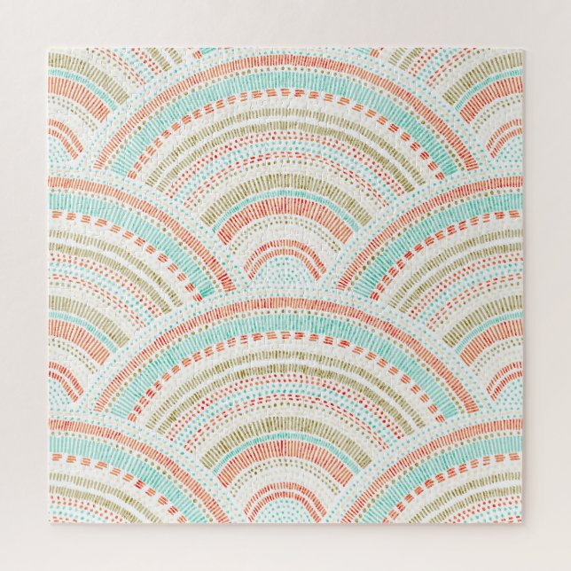 Puzzle Seigaiha Waves : Motif Vintage Wavy (Vertical)
