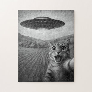 Puzzle Selfie De Chat Avec Alien UFO Drôle Cadeaux De Cha