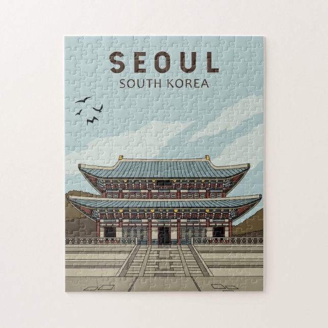 Puzzle Séoul Corée du Sud Voyage Art Vintage (Vertical)