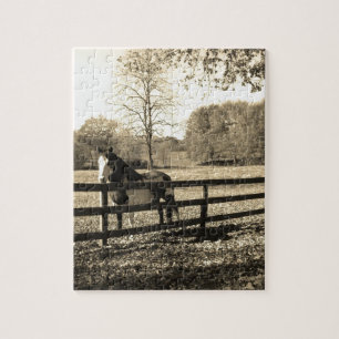 Puzzle Sepia Tone Photo de Cheval noir et blanc