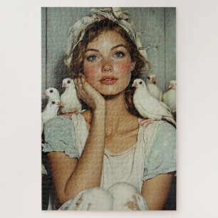 Puzzle Serene Farm Maiden White Doves - Symbole de paix