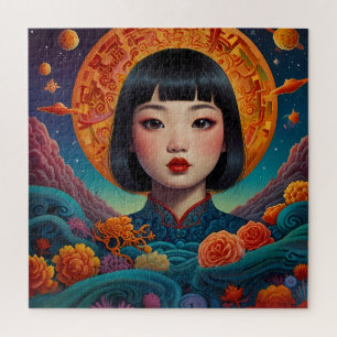 Puzzle "Sérénité au coucher du soleil : l'art chinois tra