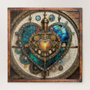 Puzzle Série Steampunk Cœur de Verre Teinté Doré