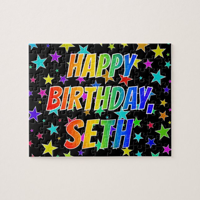 Puzzle "SETH" Prénom, Amusant "HEUREUX ANNIVERSAIRE" (Horizontal)