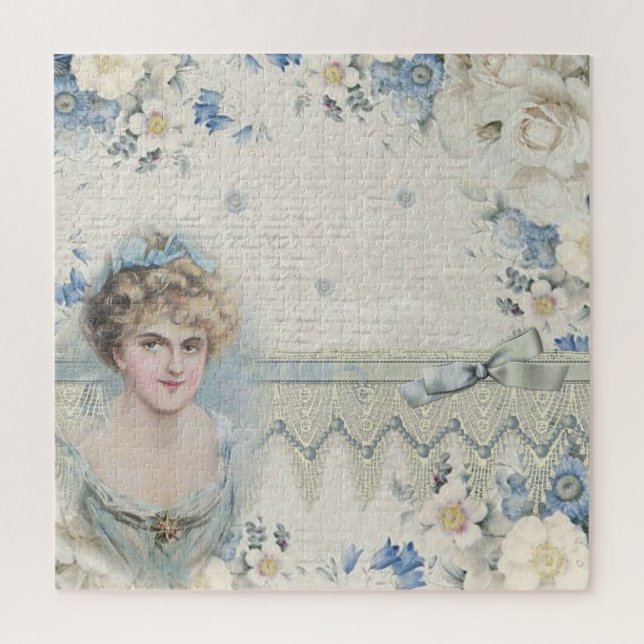 Puzzle Shabby Chic Vintage Victorienne Lady avec Fleurs (Vertical)