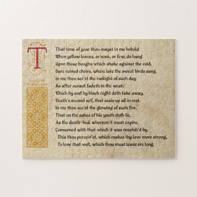 Puzzle Shakespeare Sonnet 73(LXXIII) sur Parchemin (Horizontal)