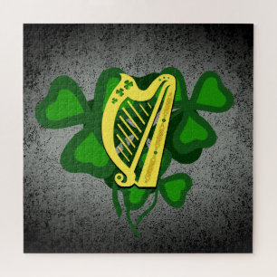 Puzzle shamrock de harpe irlandais, shamrocks verts 4 feu