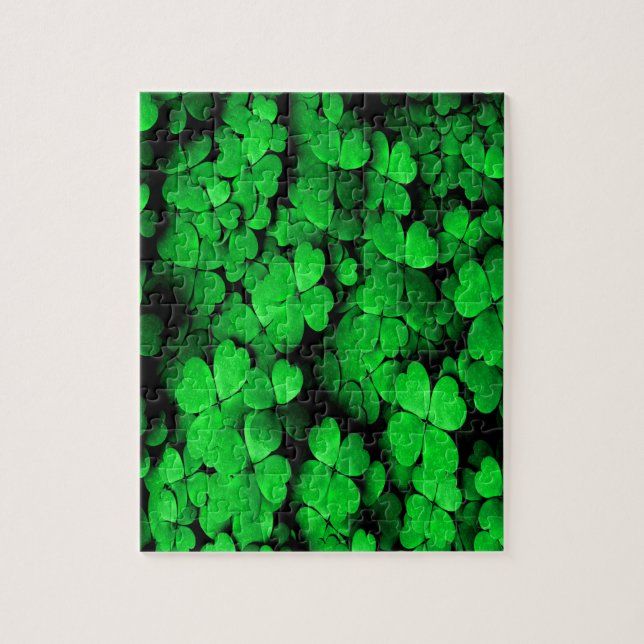 Puzzle Shamrocks and Hearts Saint Patrick's Day Green (Vertical)