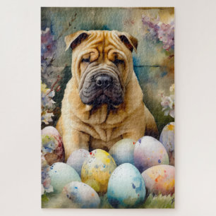 Puzzle Shar Pei Chien avec Oeufs de Pâques Vacances