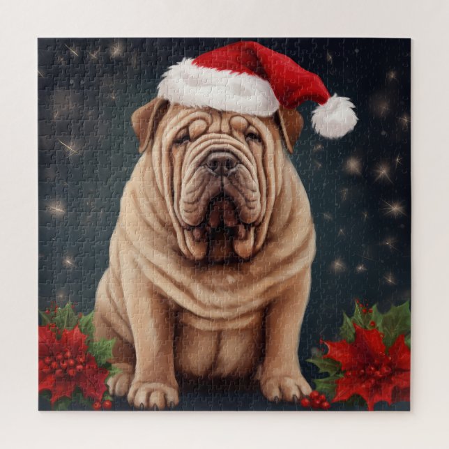 Puzzle Shar Pei Chien dans Noël de neige (Vertical)