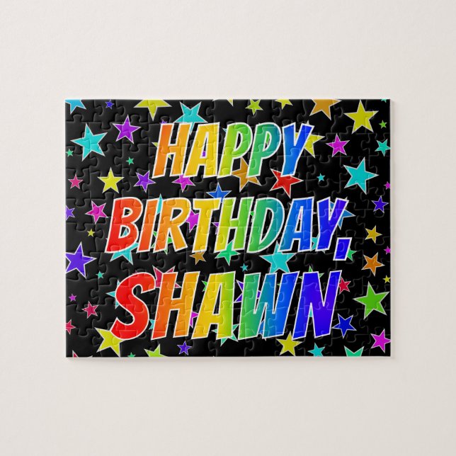 Puzzle "SHAWN" Prénom, Amusant "HEUREUX ANNIVERSAIRE" (Horizontal)
