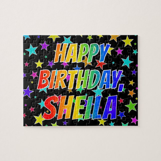 Puzzle "SHEILA" Prénom, amusant "HEUREUX ANNIVERSAIRE" (Horizontal)