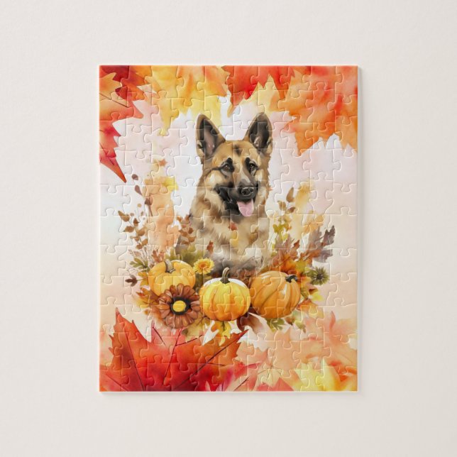 Puzzle Shepard allemand en automne (Vertical)