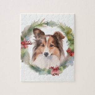 Puzzle Shetland Sheepdog Christmas Wreath Festive Pup