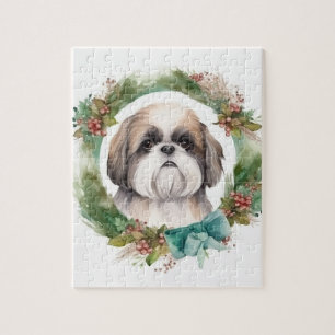Puzzle Shih Tzu Christmas Wreath Festive Pup