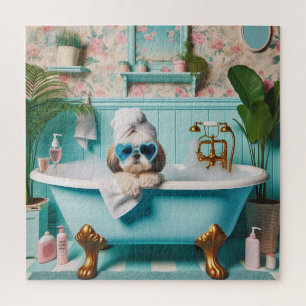Puzzle Shih Tzu prenant un bain moussant