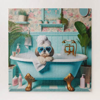 Puzzle Shih Tzu prenant un bain moussant