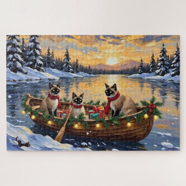 Puzzle Siamese Cat Christmas Boat Holiday (Horizontal)