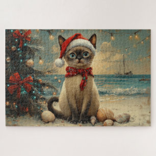 Puzzle Siamese Chat Christmas Plage Vintage