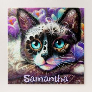 Puzzle Siamese White Kitty Chat Crocus Floral Personnalis