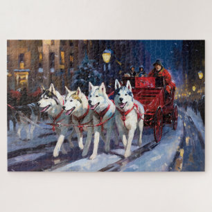 Puzzle Siberian Husky Saison des Fêtes de Noël