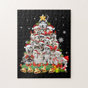 Puzzle Sibérie des lumières des arbres de Noël   chien