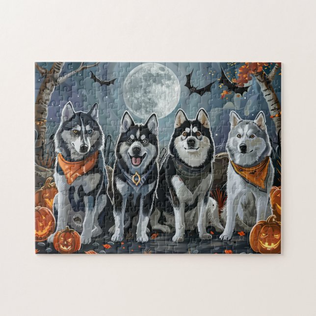 Puzzle Sibérie Husky Halloween Éffrayant (Horizontal)